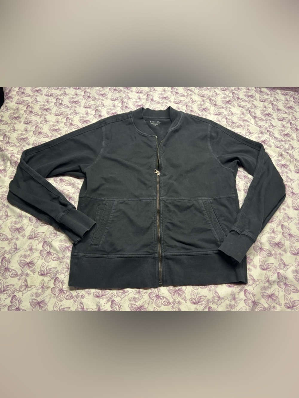 🌈Athleta Dark Gray Ribbed Collar Athletic Bomber Jacket